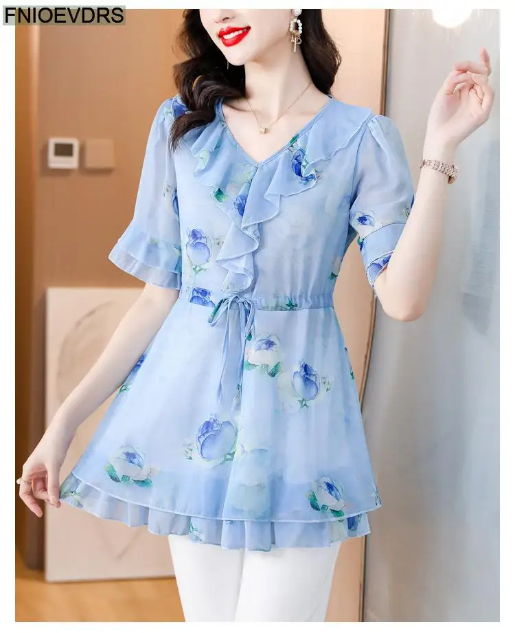 L-5XL Loose Clothes 2023 Women European Fashion Elegant Office Lady Work Ruffles Shirt Casual Tunic Peplum Tops And Blouses