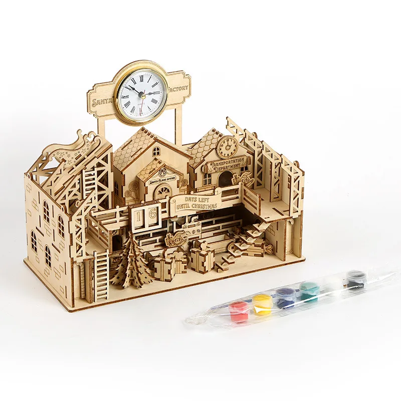 3d Wooden Puzzle House Model Santa Claus Factory Models Kit DIY Assembly Toy Model Building Kits for Kids Adults Christmas Gift paper jigsaw building 3d puzzle 3d puzzle assembly building blocks diy house model puzzle diy handmade paper card jigsaw kids