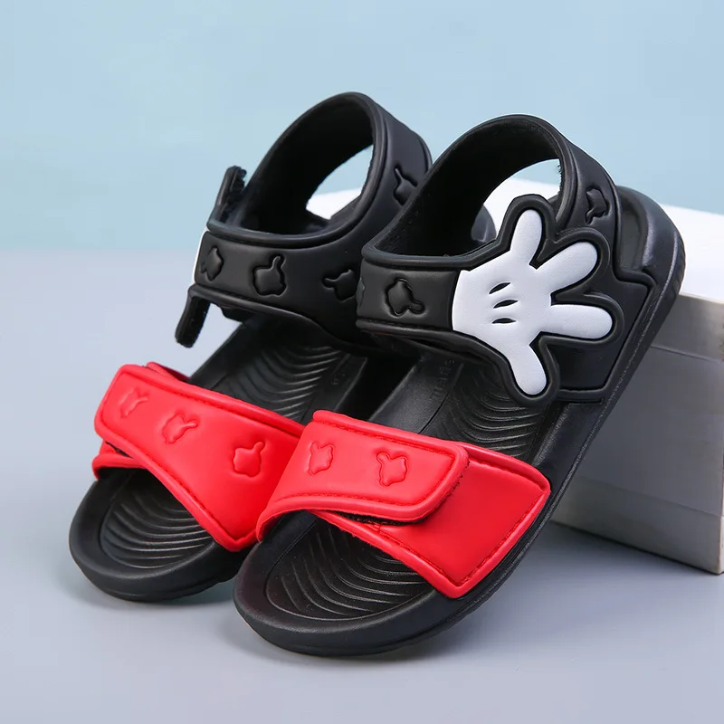 Disney Summer Plastic Baby Soft Bottom Mickey Mouse Spiderman Sandals 4-12 Years Old Boys and Girls Beach Shoes Striped Color |