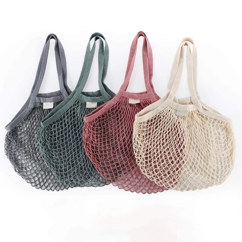 

Hot Kf-5 Packs Reusable Grocery Mesh Bags,Portable&Washable Cotton String Shopping Bag With Handle,Random Color