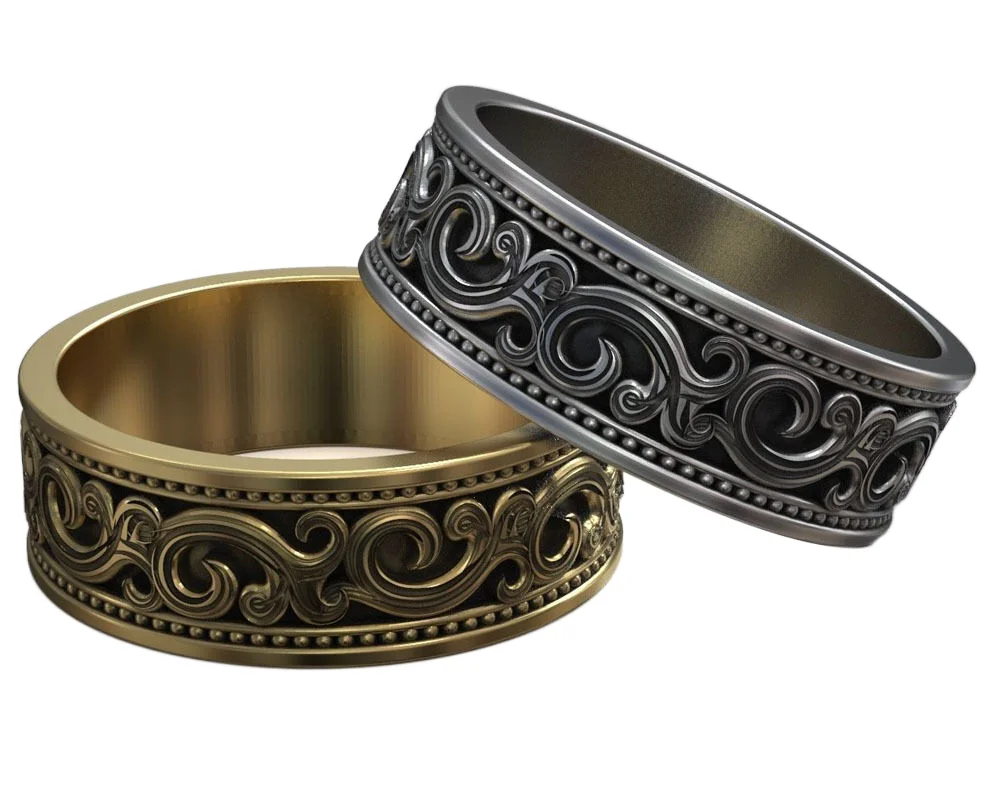 

5-9g loral Pattern Gold Silver Wedding Band Couple Gold Ring 925 Solid Sterling Silver Rings