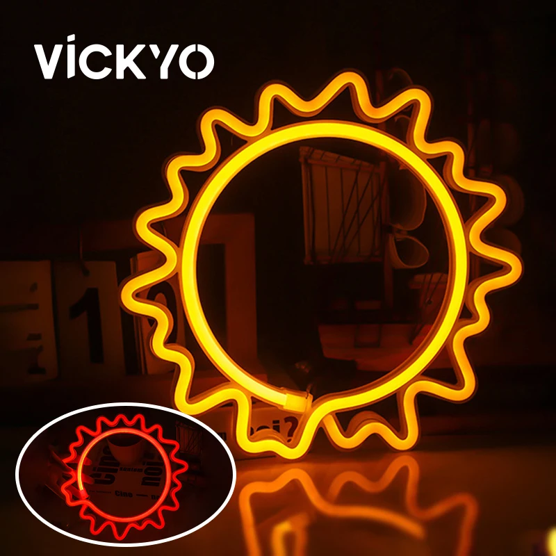 

VICKYO Sun LED Neon Lights Sign USB Neon Lamps Acrylic Night Lights For Birthday Wedding Party Christmas Holiday Xmas Decoration