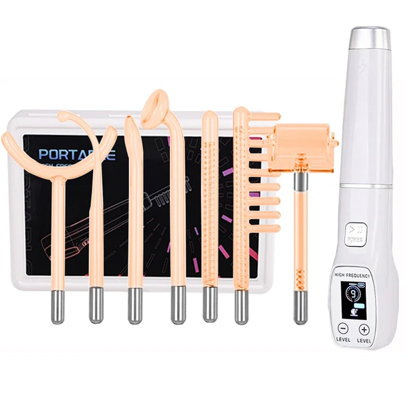 Facial Acne Wand Electrotherapy Skin Care Tool High Frequency Facial Machine Screen Display Neon Electro Therapy Wand Glass Tube Anti Acne Spot Remove Wrinkle Skin Care Device