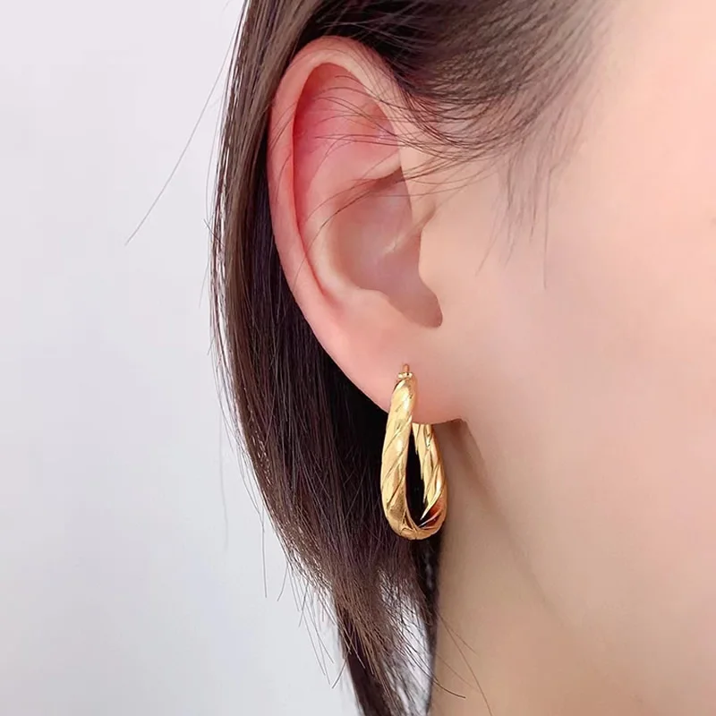 New 18K Yellow Gold Earrings Women AU750 Gold Big Hoop Earrings