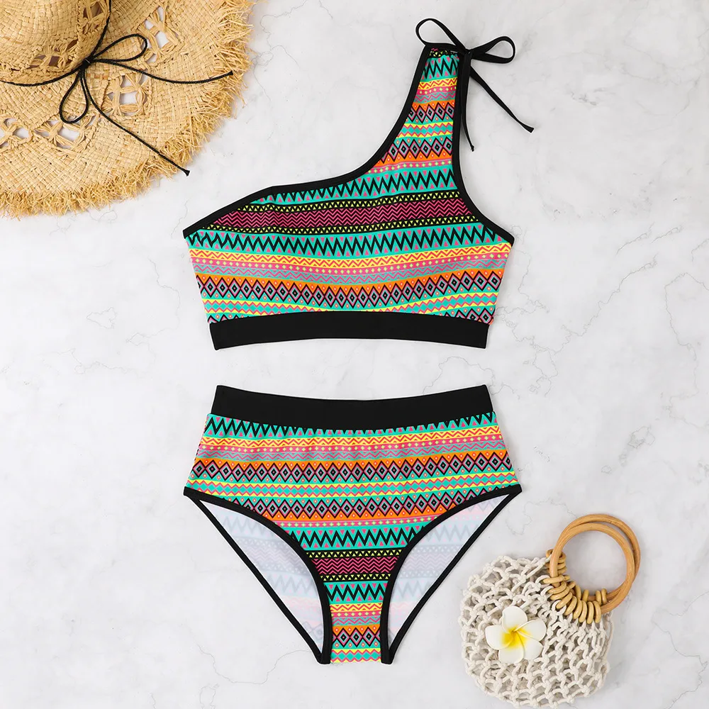 Sexy One Shoulder High Waist Bikini 2024 Women Swimsuit Female Swimwear Thong Bikinis Brazilian Vintage Bathing Suit Biquini