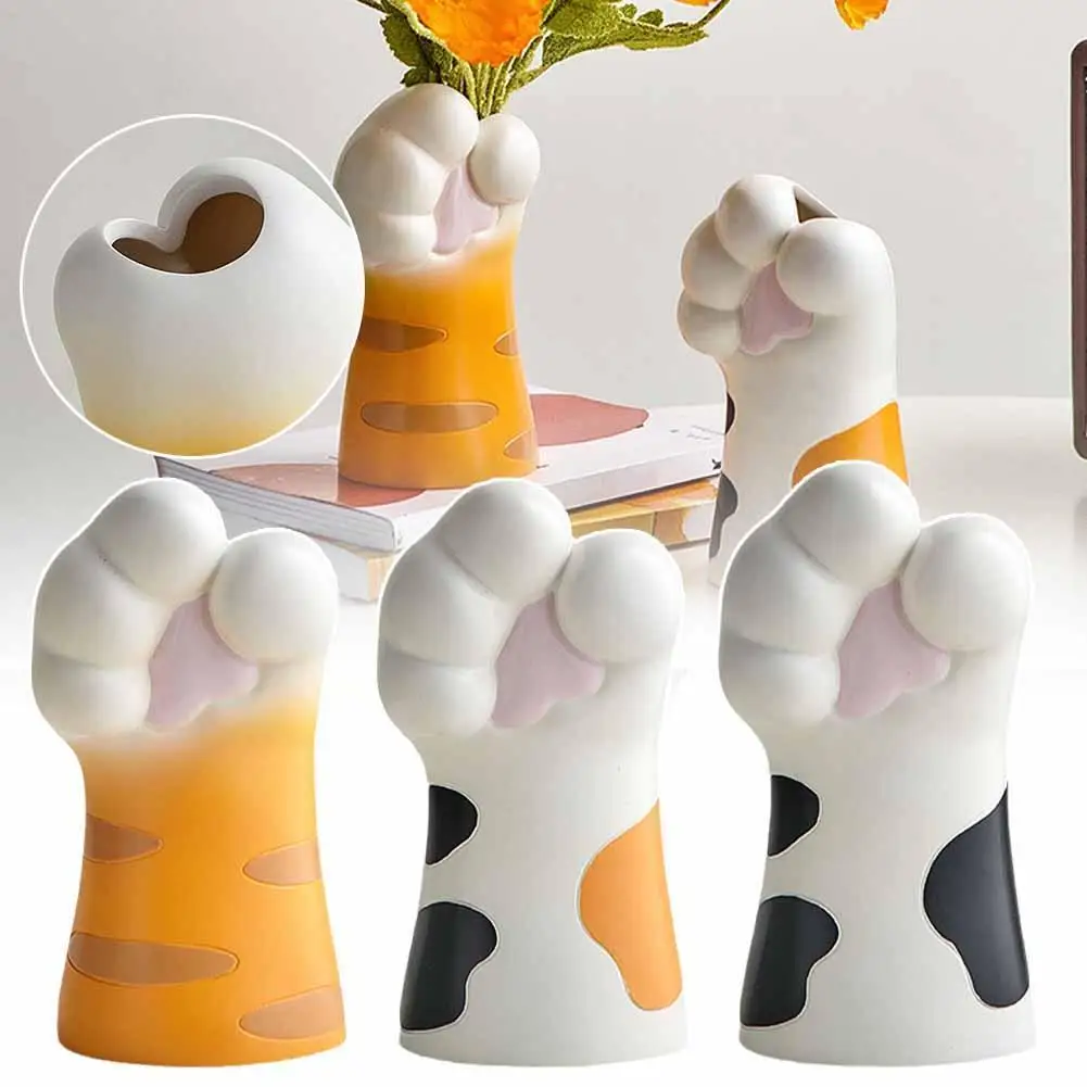 

Cartoon Cat Claw Vase Kawaii Cat Paw Ceramic Flower Pot Artificial Flower Vase Planter Creative Desktop Ornaments Home Decor