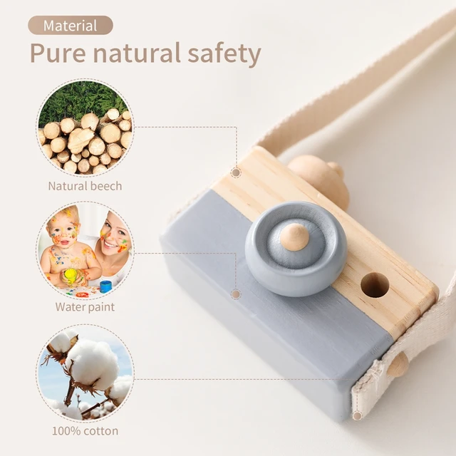 Let's Make 1pc Wooden Baby Toys Fashion Camera Pendant Montessori Toys For Children Wooden DIY Presents Nursing Gift Baby Block 3