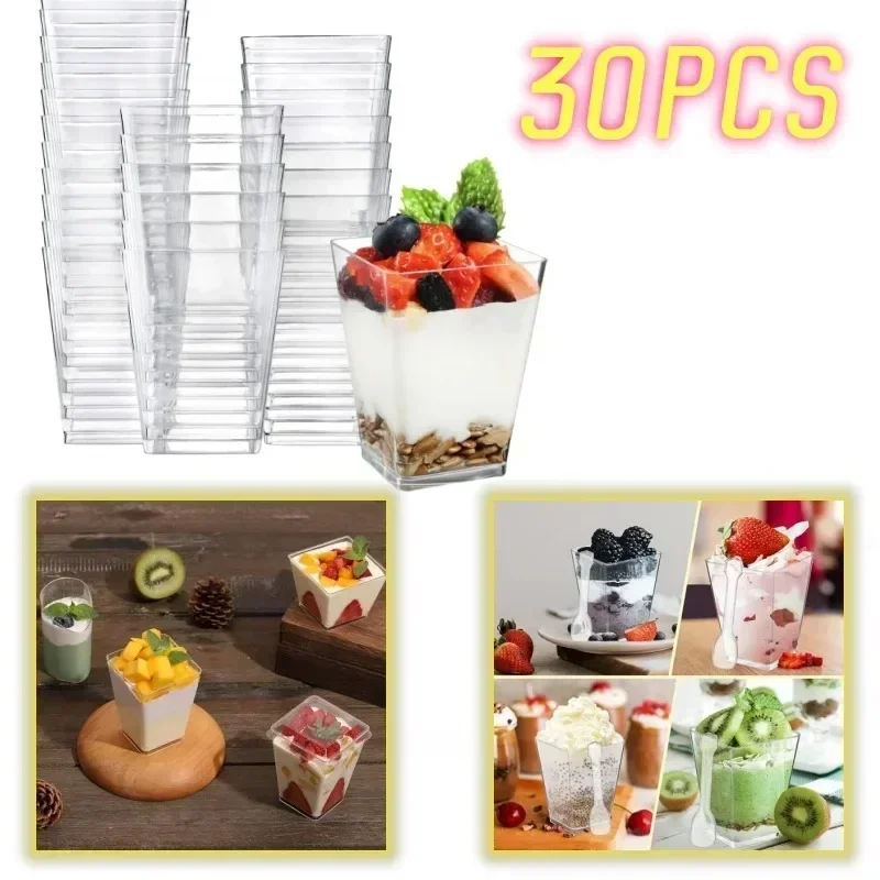 30Pcs Disposable Plastic Mousse Cup Ladder Shaped Pudding Dessert