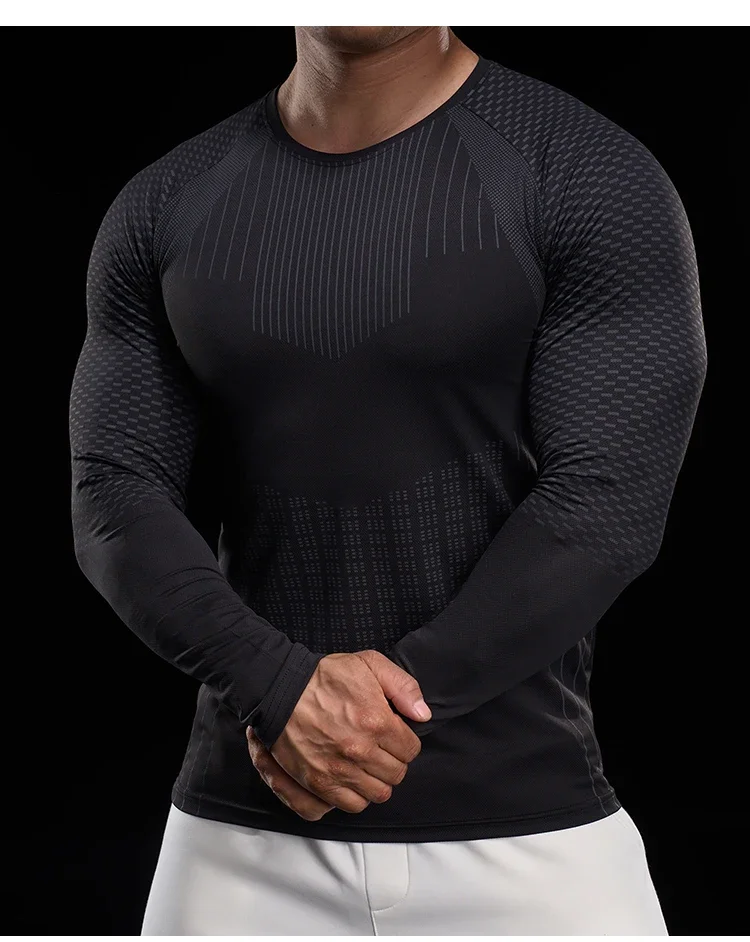 Men Athletic Running Shirt Elastic Training T-shirt Gym Fitness Workout Tight Outdoor Jogging Sweatshirt