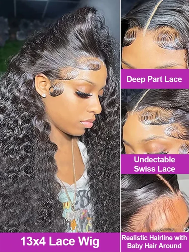 100% Human Hair 13x6 HD Deep Wave Lace Frontal Wigs 13x4 Water Curly 5x5 Glueless Lace Front Wig 30 40 Inch Kinky Closure WearGo
