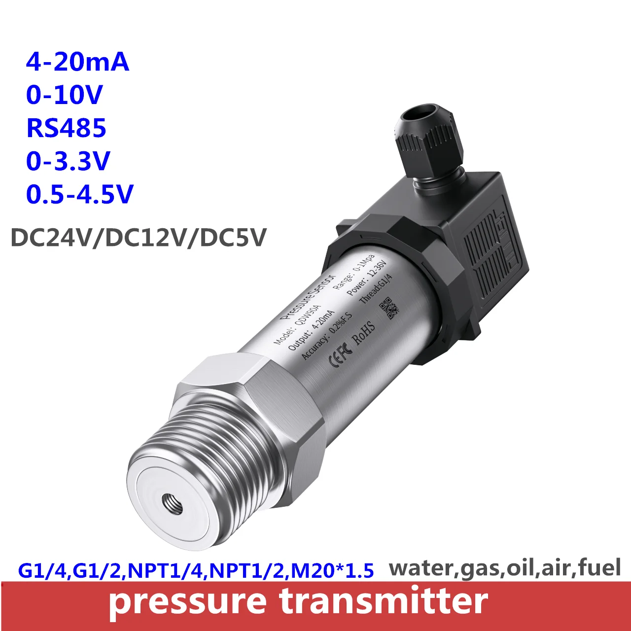G1/4 pressure transmitter sensor 1bar 10bar 60bar 60Mpa DC24V DC5V pressure transducer hydraulic 4-20mA 0-10V 0.5-4.5V 0-3.3V