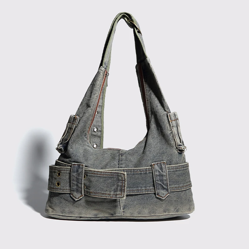 

Denim Moto & Biker Bags For Women Luxury Designer Handbag Purses 2024 New In Large Capacity Multiple Pockets Shoulder Crossbody