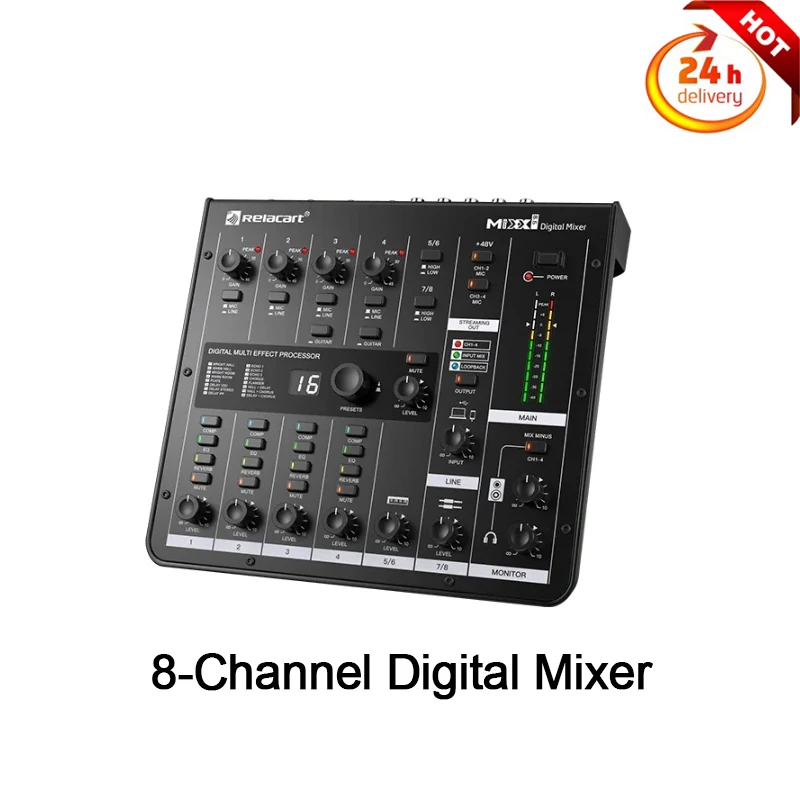 

RELACART MIXX8.6 8-Channel Digital Mixer Built-In Digital Audio Processing Functions USB Interface for Conferences KTVs