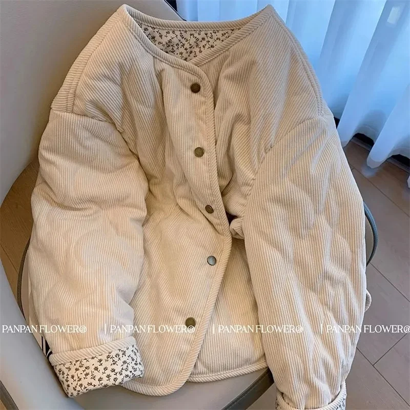 Women's Winter New Arrival Loose And Versatile Flannel Patchwork Print Diamond Grid Cotton Coat With Unique Design Apricot Top
