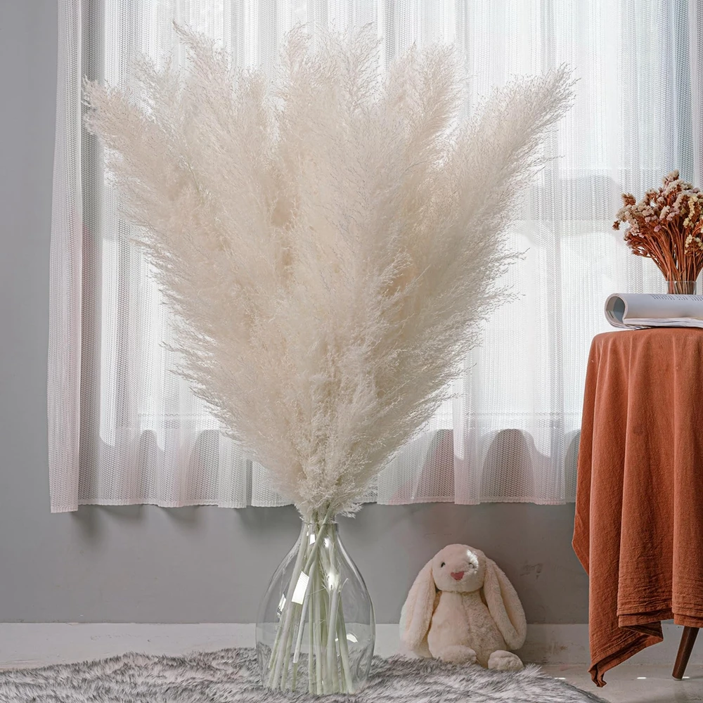 

10 Stems White Pampas Grass Tall Decor Dried White Fluffy Boho Decor Long Stem Pampas Grass for Floor Vase Wedding Flowers Home