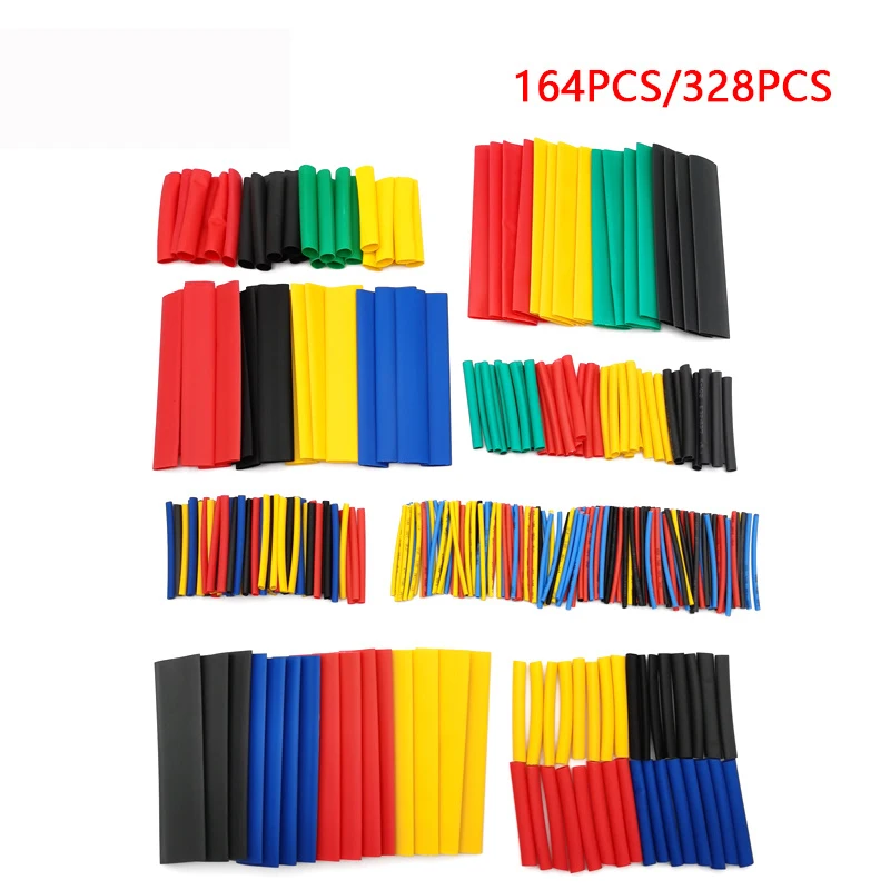 164/328pcs Set 8 Sizes Heat Shrink Tube Shrinking Assorted Polyolefin Insulation Sleeving Heat Shrink Tubing Wire Cable