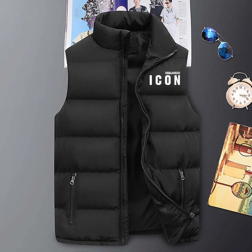 Fashion Men's Winter Solid Color Sleeveless Zipper Warm Down Jacket Cotton Padded Waistcoat Coat Dsq Printed Outdoor Homme Veste waterproof puffer jacket