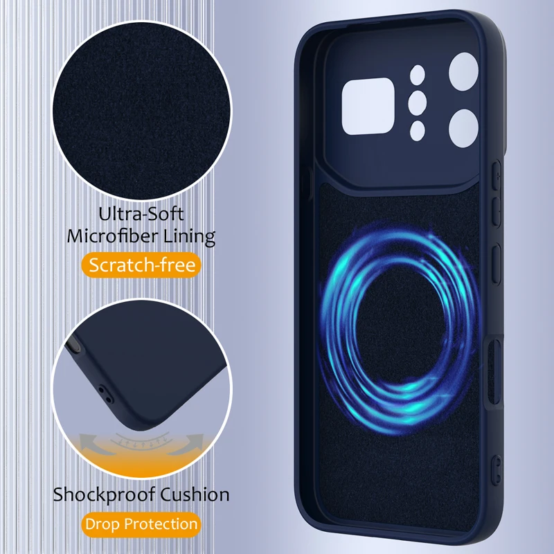 ELVEV Magnetic Soft Premium Silicone Phone Case with Flocking Interior and Strap Protection