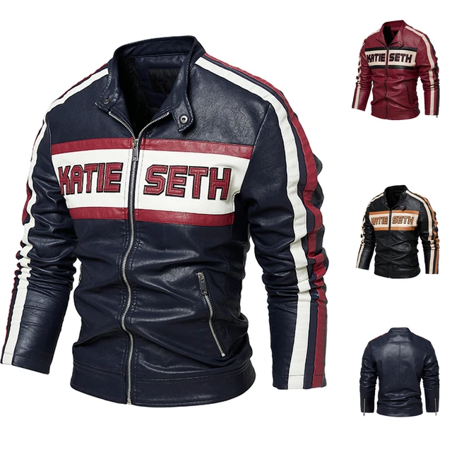 Autumn and Winter Fleece Artificial Leather Casual Pu Coat New Male  Motorcycle Bomber Leather Jacket With "Katie Seth" Logo - AliExpress