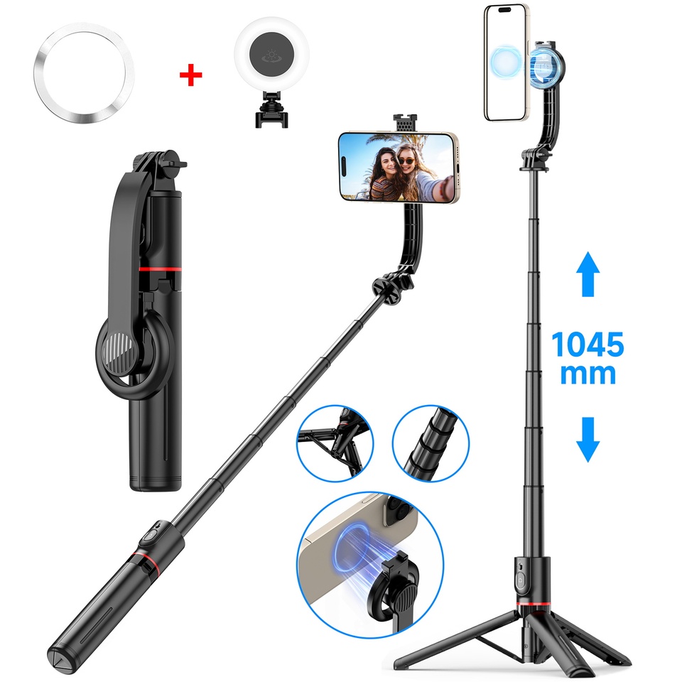 1045mm Magnetic Selfie Stick Detachable Phone Holder Portable Tripod for Phone Wireless Selfie Stick Tripod with Light for Live
