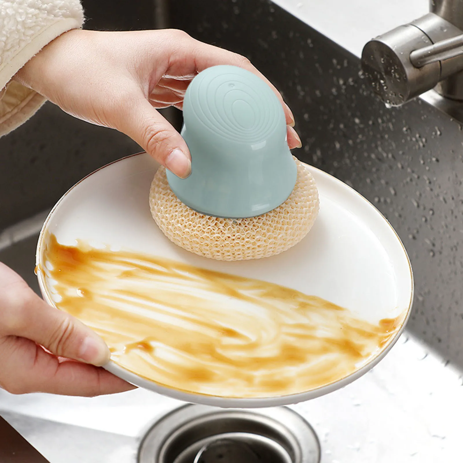 Kitchen Dishwashing Sponge Cleaning Ball With Handle Multifunctional