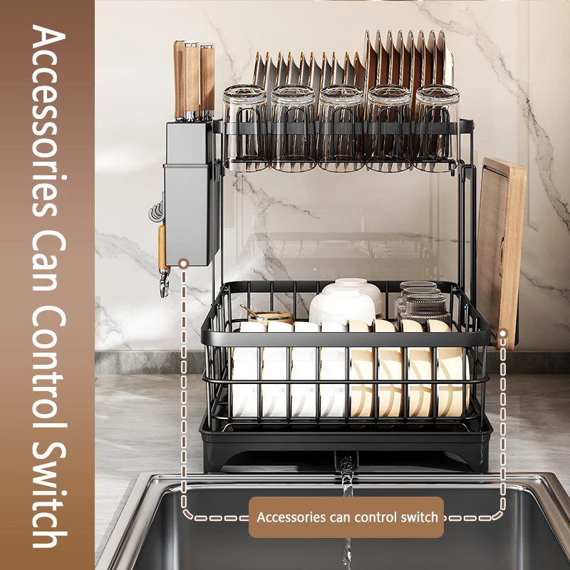 1 Or 2-Tier Space-Saving Kitchen Dish Drying Rack, Multifunctional Dish Rack, Rustproof Kitchen Dish Drying Rack With Drainboard 3
