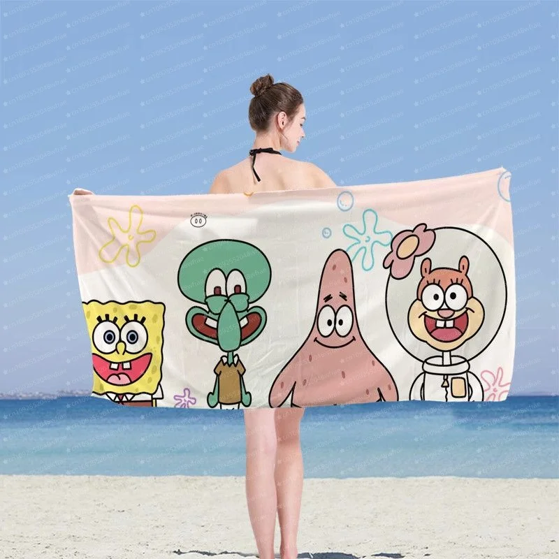 스폰지밥 스퀘어팬츠 영화 마이크로화이버 프린트 비치 타월 등산 요가 해변 수영 러닝 흡수성 타월