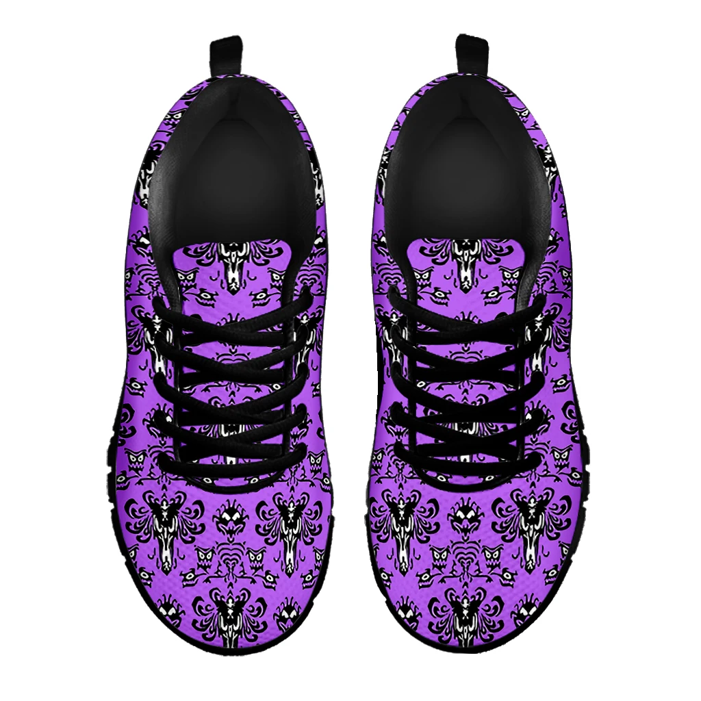 INSTANTARTS Purple Red Haunted Misson Halloween Ladies Sneakers Lace-up Air Mesh Light Breath Shoe Soft Outdoor Shoe Footwear