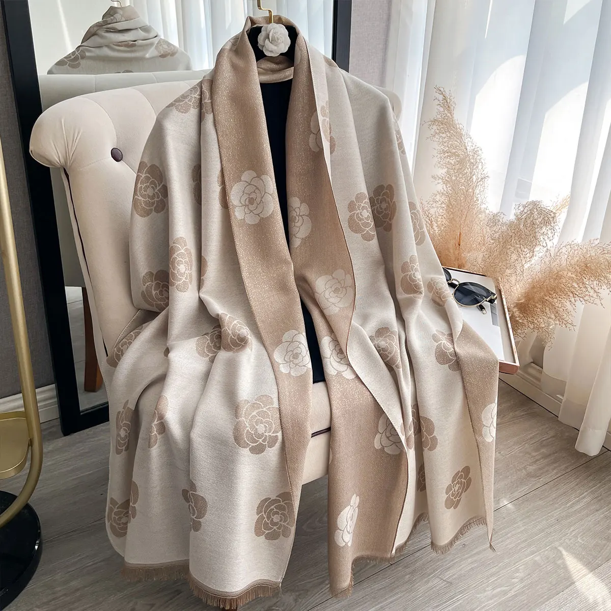 New Ladies Muslim Hijab Golden Thread long Scarf Spring and Autumn Sun Protection Scarf Camellia Shawl Foulard Wrap Headscarf