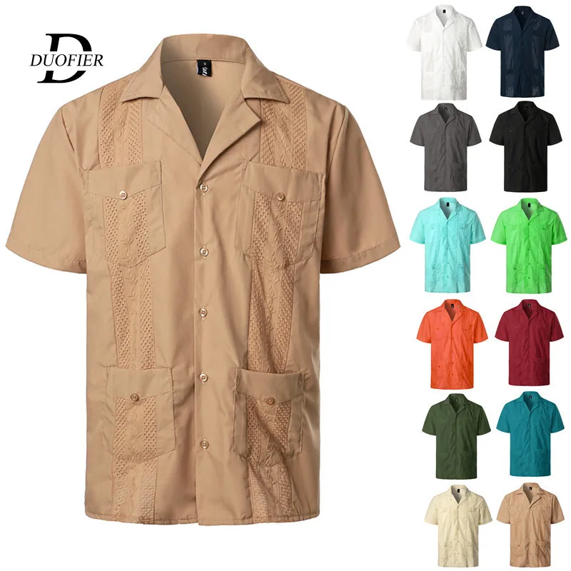

2023 New Mens Short Sleeve Shirts Casual Solid Color Turn-down Collar Buttons Up Shirt Men High Quality Cotton Summer Shirts