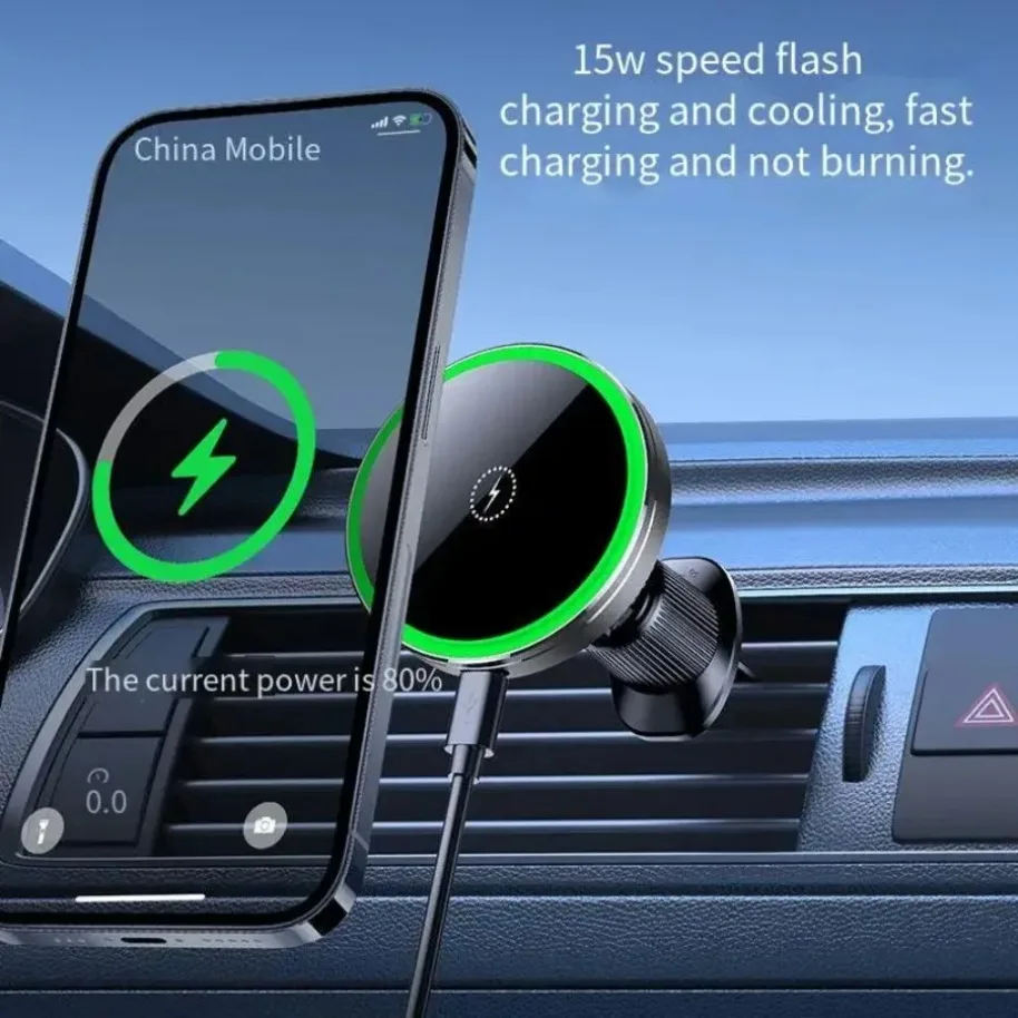 VIKEFON New ice Cooling Magnetic Wireless Car Charger Car Phone Holder Fast Charging Station for iPhone 16-12 Pro Max MacSafe
