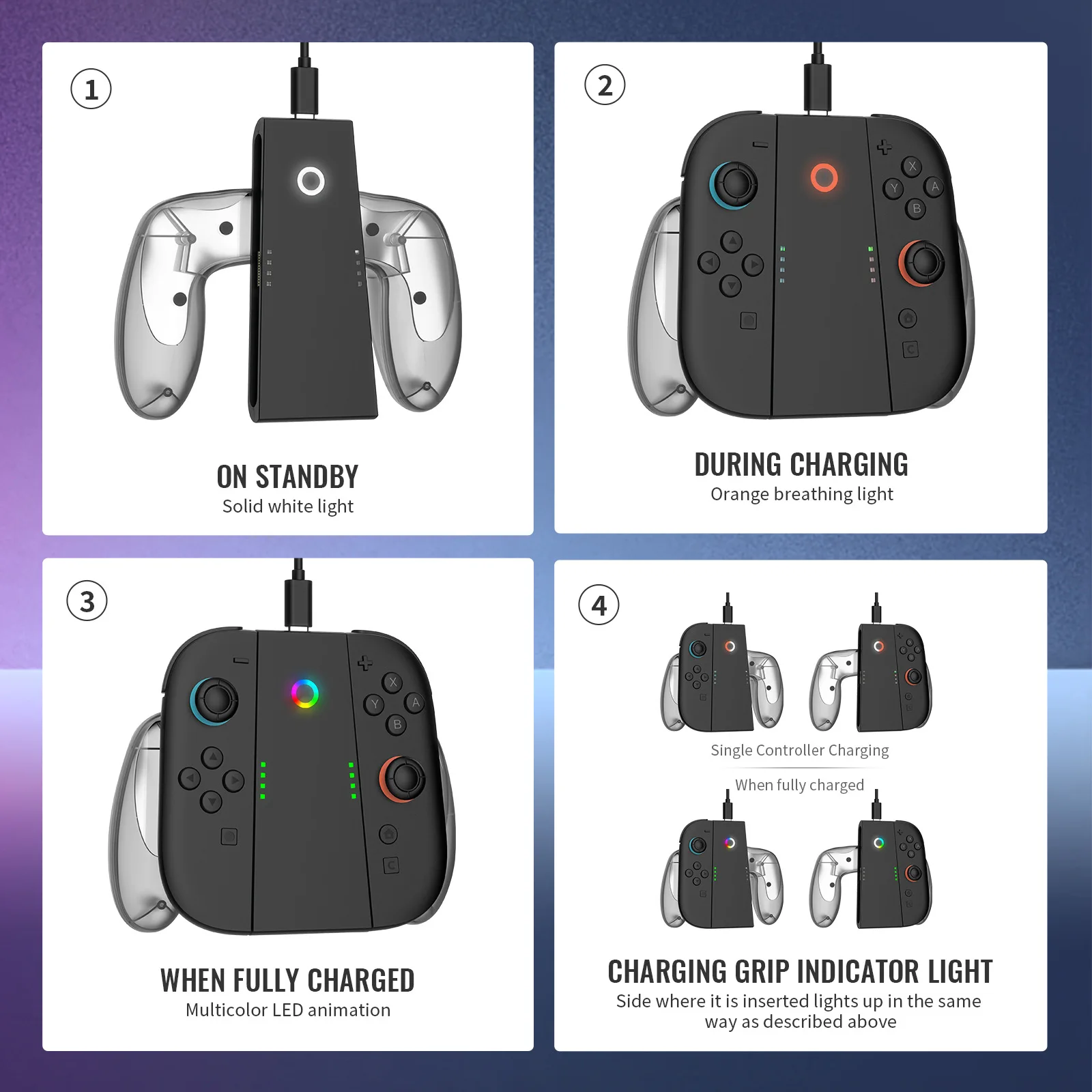 For Nintendo Switch 2 Joy-Con Gaming Controller Charging Grip ABS Gamepad Support Bracket Rechargeable Handle Grip Stand Holder