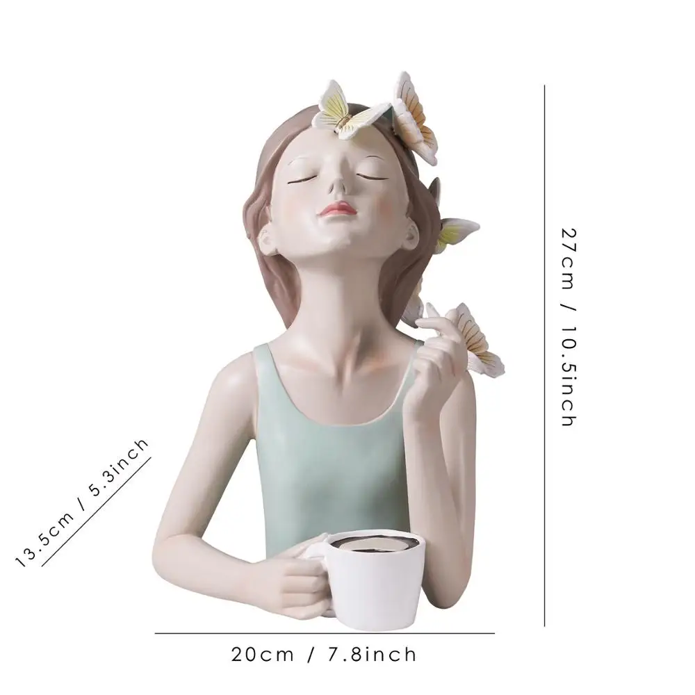 ARTLOVIN Butterfly Fairy Figures Girl Figurines Resin Tabletop Statues Creative Characters With Metal Gold Tray Home Decor Craft