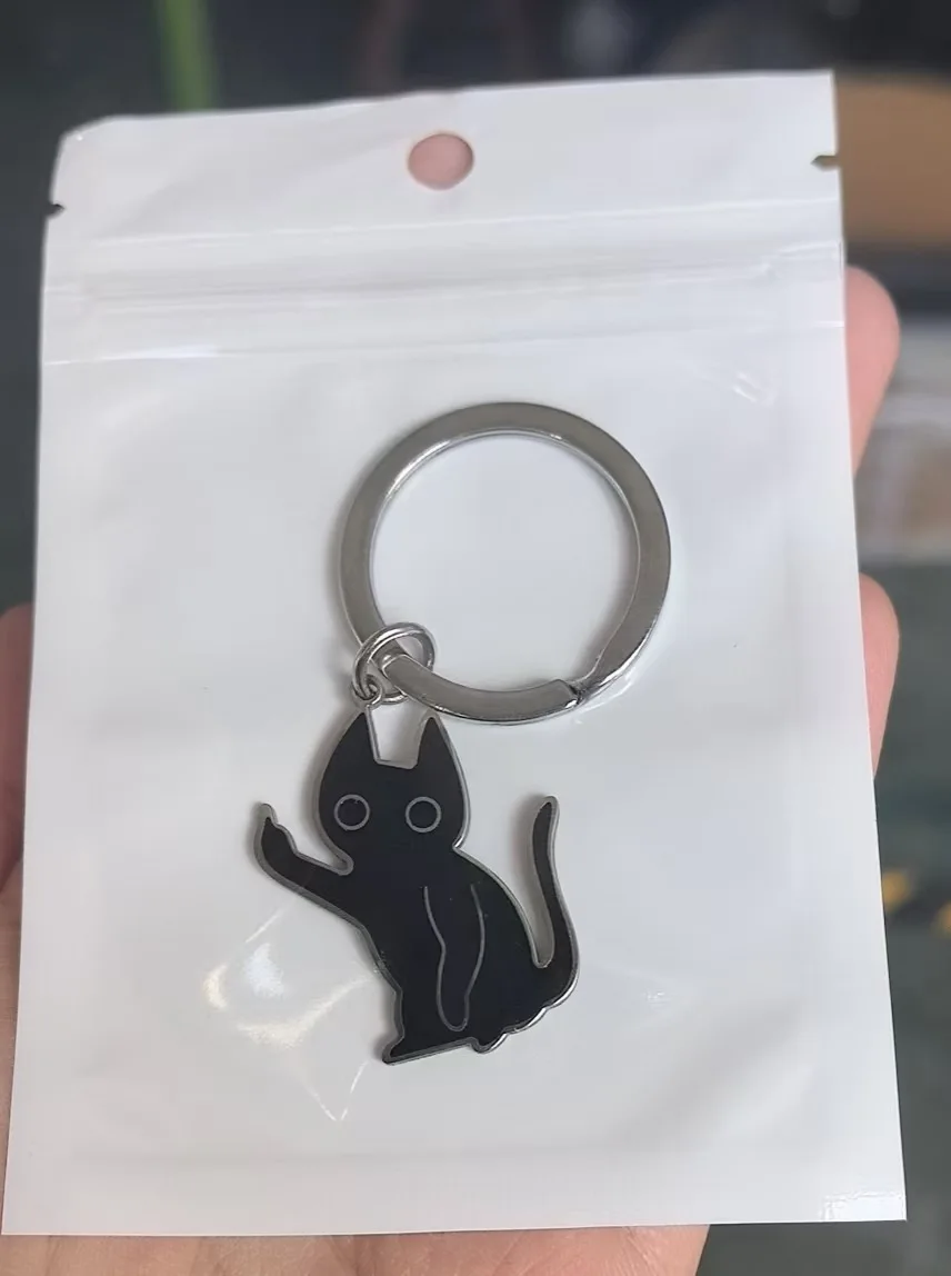 Funny Cat Keychain Stainless Steel Rude Gesture Pendant - Black Cartoon Middle Finger Gift for Women Men