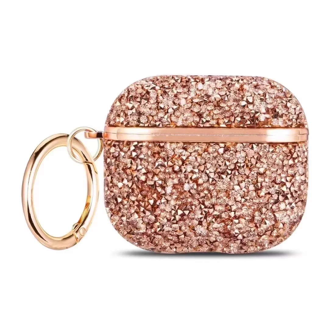 Deluxe Plated Sparkling Diamond Bluetooth Headphone Case with Keychain - Shockproof Earphone Cover