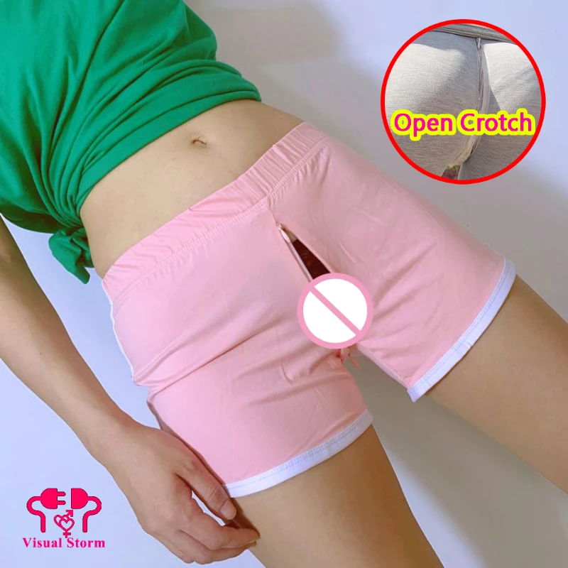 Woman Outdoor Sex Open Crotch Pants Mini Shorts Crotchless Hot Pants Invisible double Zippers Short Club Exotic Gym Trousers women lingerie set