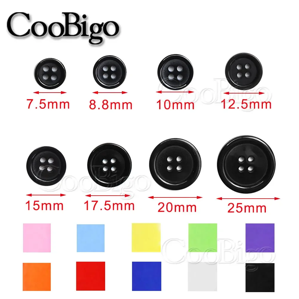 50-500pcs Plastic Sewing Button for Clothes Needlework DIY Craft Accessories 4-holes Round 8mm 9mm 10mm 13mm 15mm 18mm 20mm 25mm 2