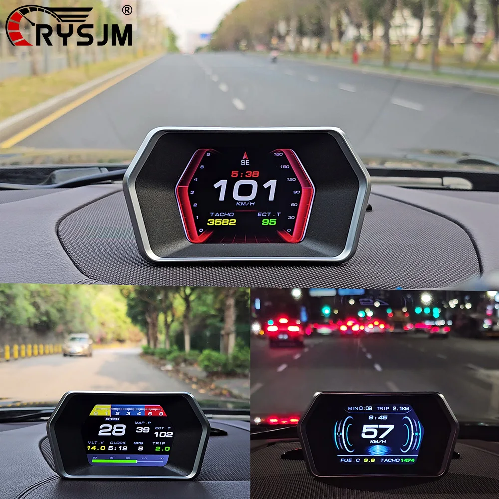 P17 HUD OBD2 GPS, Computadora de Abordo, Accesorios Electrónicos para Automóviles, Pantalla Head-Up, Velocidad del Vehículo, Voltaje, con Alarma de Exceso de Velocidad 1