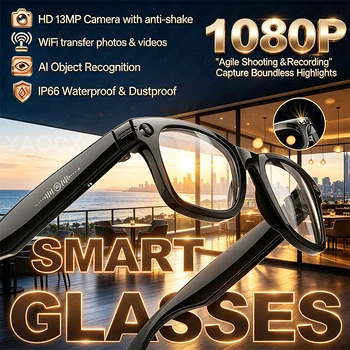 Occhiali Smart AI 2026 con Fotocamera HD 13MP, Trasferimento WIFI, Attivazione Vocale, Traduzione AI, Registrazione, Musica Wireless, Batteria 290mAh