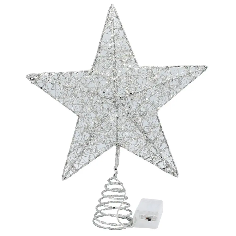 Deluxe LED Five-Pointed Star Glitter Tree Topper with Lights - Festive Christmas Decoration