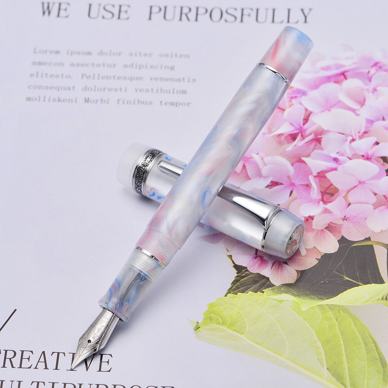 Iridium EF/F/M Nib Writing Pen Kaigelu 316A White-Pink Celluloid Fountain Pen 