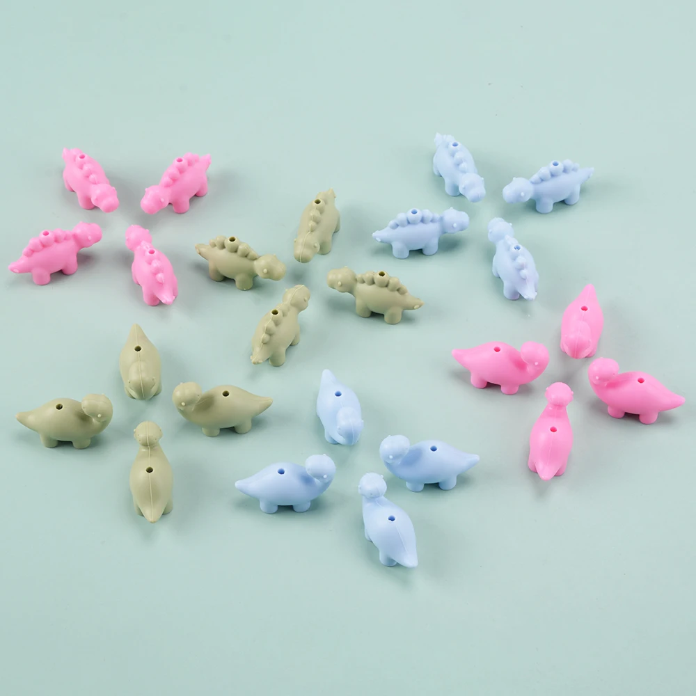 LOFCA 24Pcs food grade mini silicone dinosaur beads Cute cartoon Rodent BPA-Free Teething necklace Care DIY jewelry toys 5