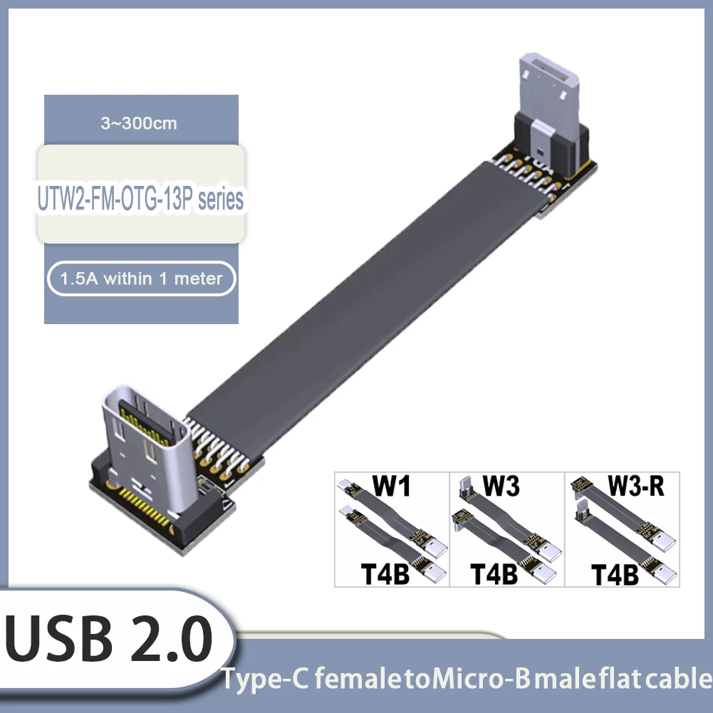 MicroUsbRibbonCableTypeCToMicroB20DoubleAngledMaleFemale