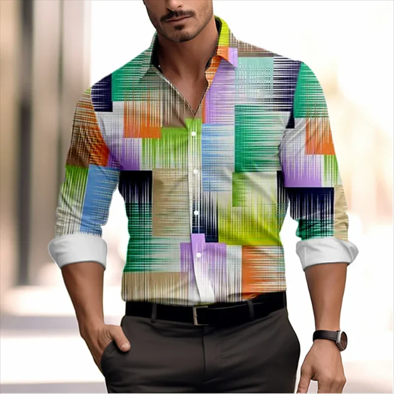 2024 New men's shirt lapel casual sports comfort light outdoor street high quality material HD pattern large size