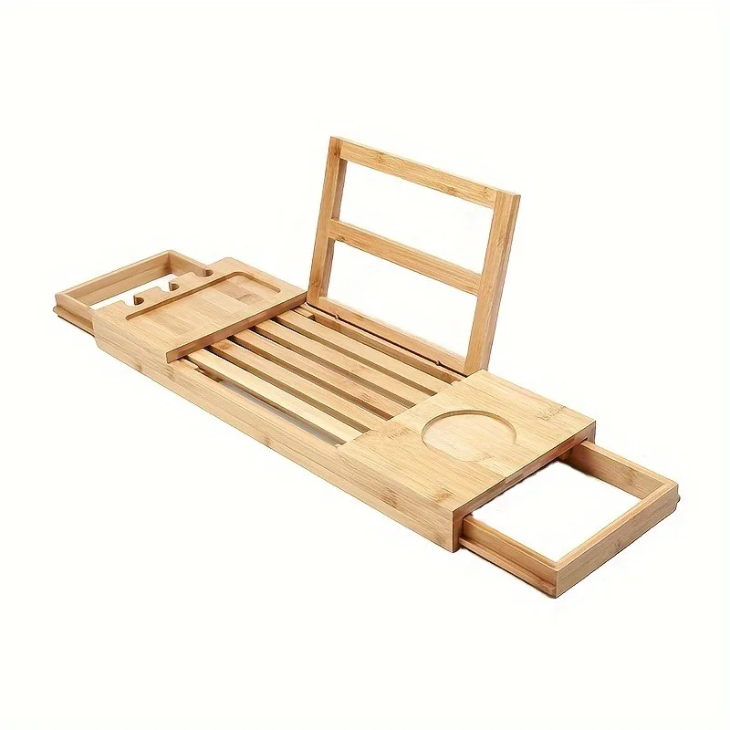 Multifunctional Bamboo Bath Tub Tray Adjustable Shower Shelf Bathroom Organizer with Non-Slip Design for Spa Bathtub Storage