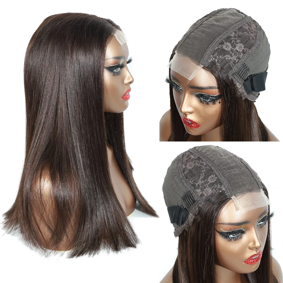 SDD 2×6 5×5 sans colle Bob cheveux humains dentelle fermeture perruque vietnamienne os droit 250% 300% pré-plumé dentelle perruque de cheveux humains # 2 Marron