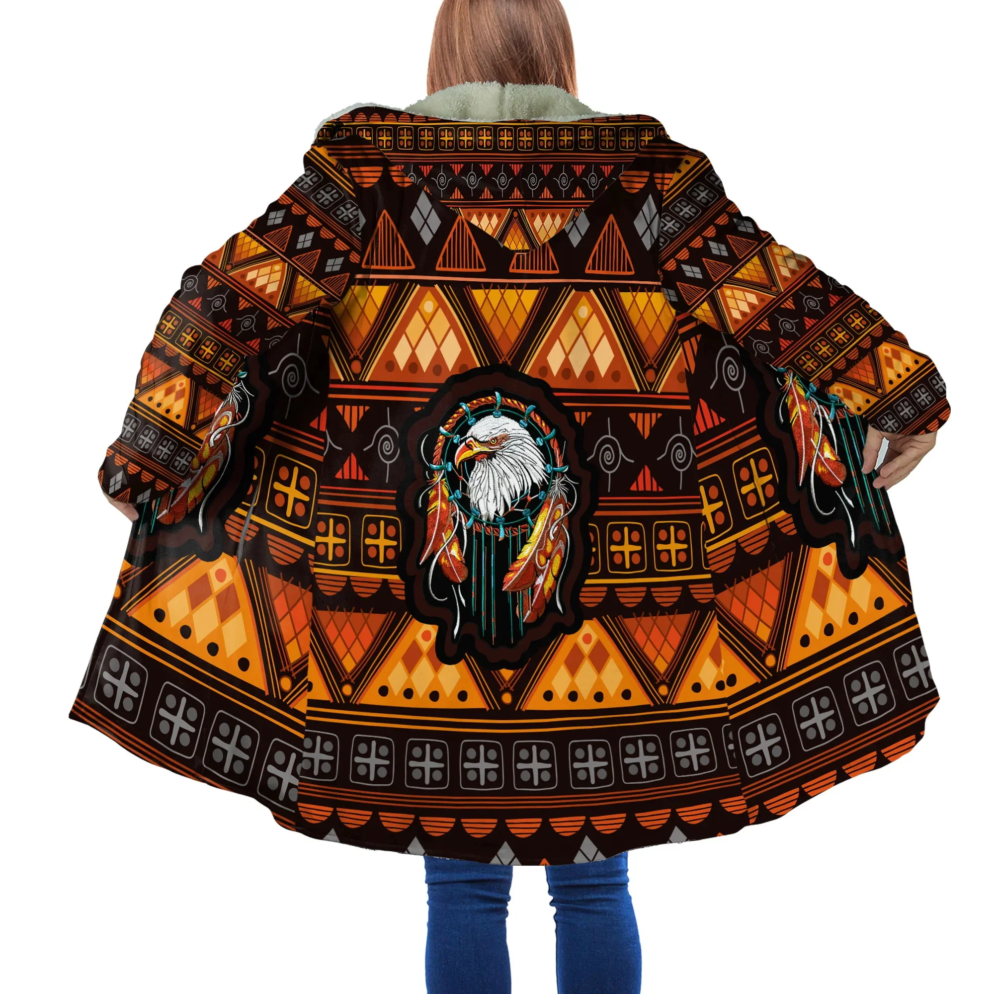 

Winter Fashion Mens cloak Aboriginal Indigenous Native 3D Print Thick Fleece Hooded cloak Unisex Casual Warm Cape coat DP27