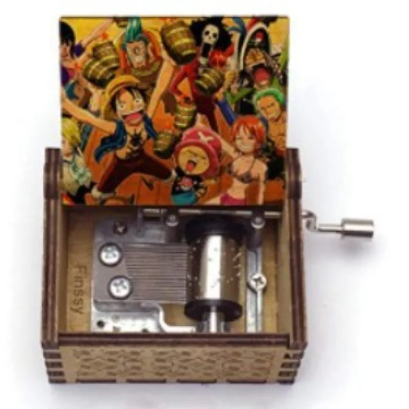 Wooden hand crank music box animation ONE PIECE music box cartoon plywood uv printing engraving wooden gifts for boyfriend music box carousel music box