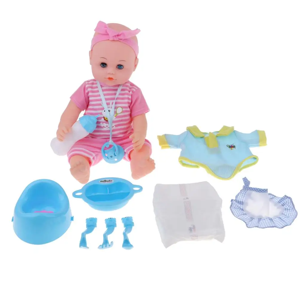 Realistic Baby Doll and Play Toys Sets Kids Pretend Tableware Feeding Set Educational |