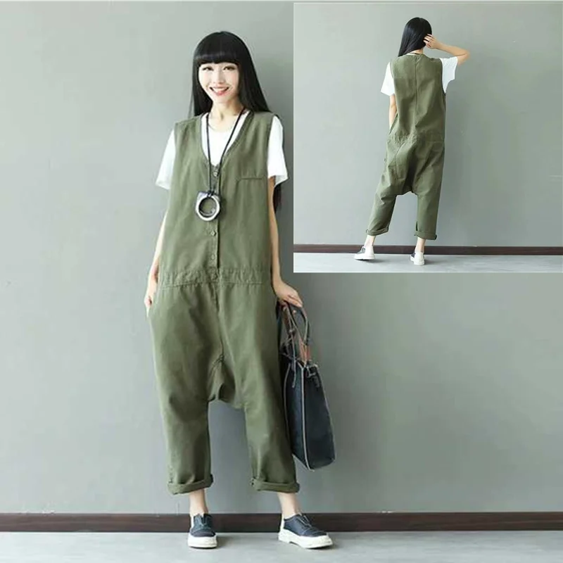 free-shipping-2023-fashion-autumn-loose-plus-size-casual-bib-pants-for-women-trousers-sleeveless-harem-jumpsuit-and-rompers